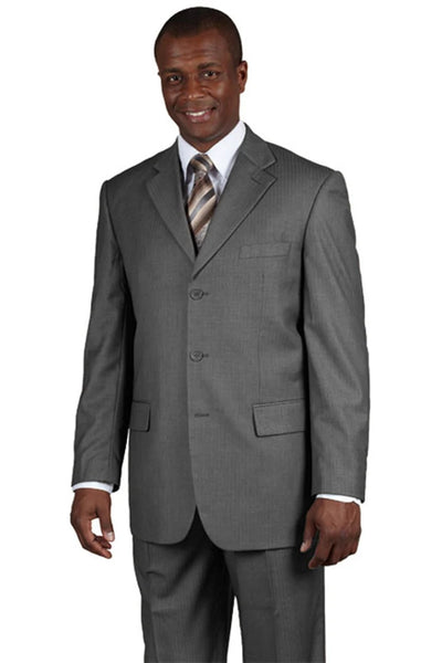 Cheap Priced Suit - Mens 3 Button 100% Wool Classic Business Grey Pinstripe Suit
