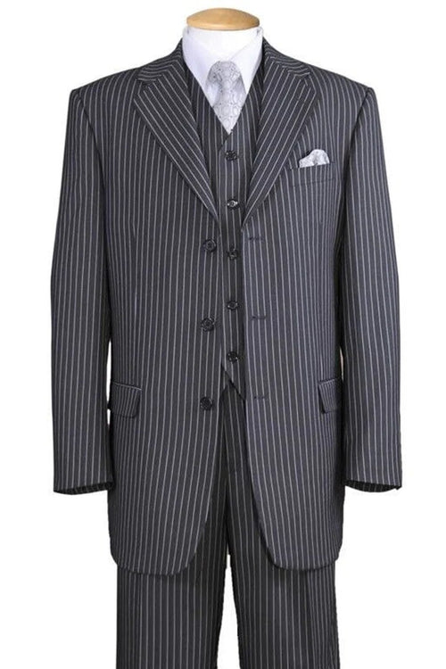 Cheap Priced Suit - Mens 3 Button Bold 1920's Gangster Pinstripe Vested  Grey Suit