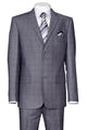 Cheap Priced Suit  - Mens 2 Button Modern Fit Windowpane Plaid Grey Suit