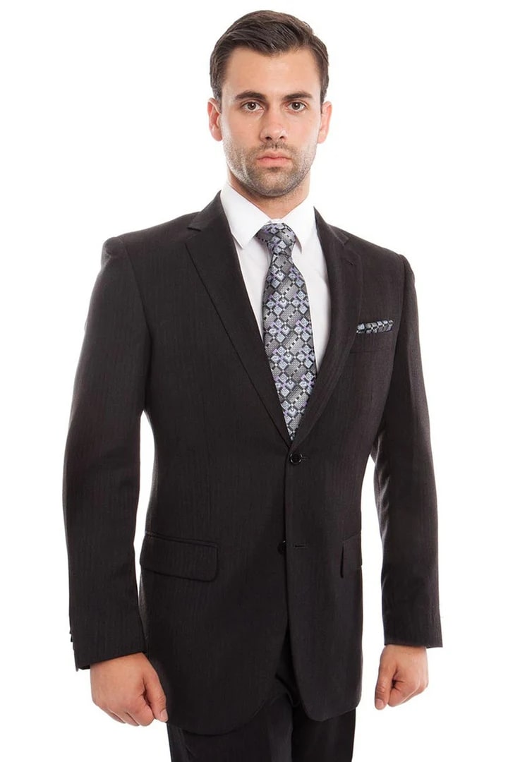 Cheap Suit - Men's Two Button Micro Tonal Pinstripe Business Grey Suit