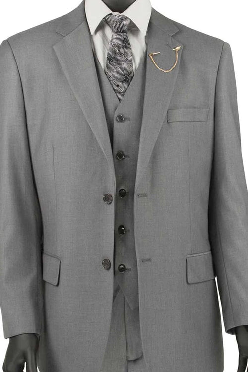 Cheap Priced Suit- Mens Basic 2 Button Vested  Grey Suit