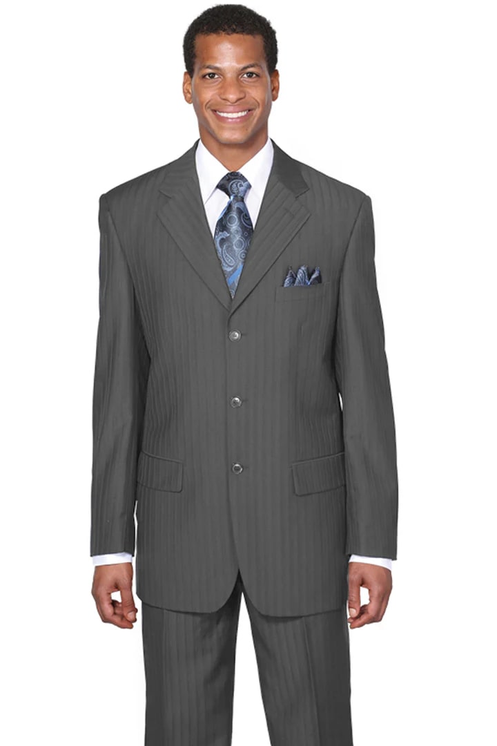 Cheap Priced Suit  - Mens Classic Fit 3 Button Tonal Pinstripe Grey Suit - 38 Short Jacket+32 Waist Adjustable 28to34)(Height: 5 4 to5 7 )(Neck  15-16.5)S-M)