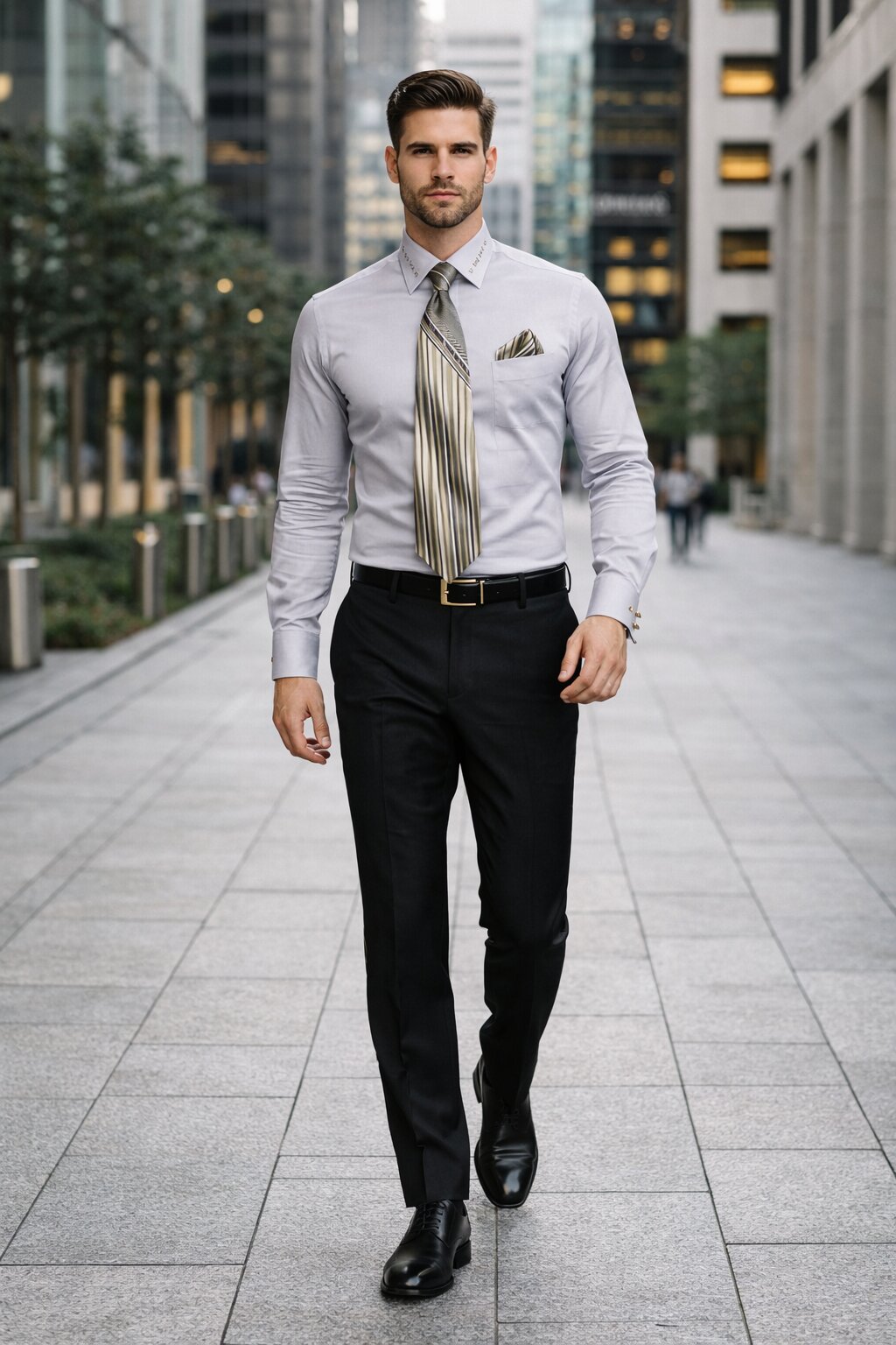 French Cuff + Tie + Handkerchief Men's Dress Shirt With Tie