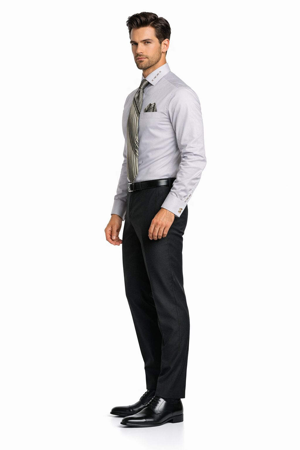 French Cuff + Tie + Handkerchief Men's Dress Shirt With Tie