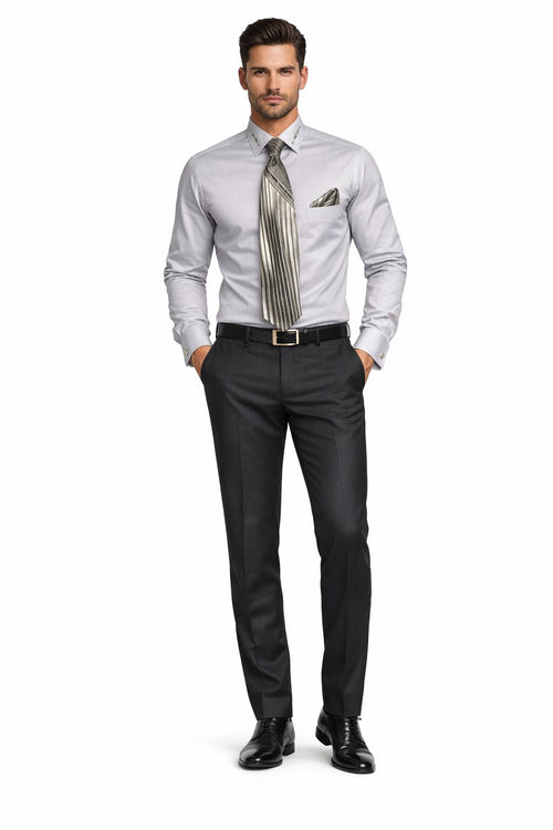 French Cuff + Tie + Handkerchief Men's Dress Shirt With Tie