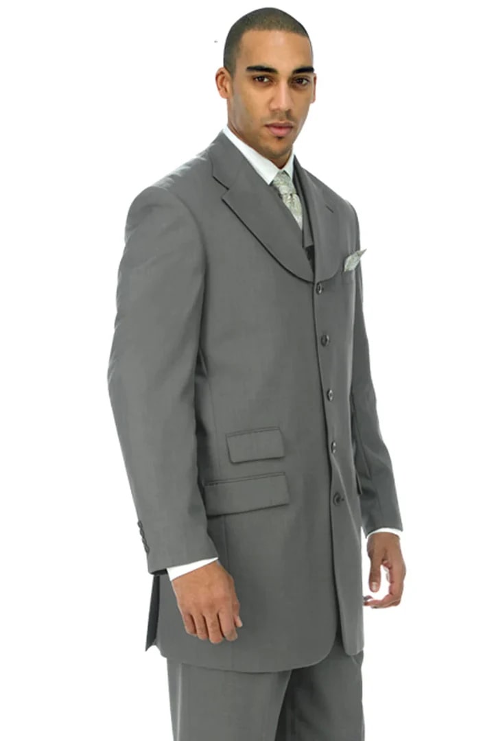 Cheap Suit - Mens Long Fashion Vested Church Zoot Grey Suit