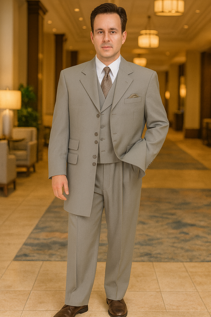 Zoot Suit - Mens Double Button Vested Fashion Grey Zoot Suit