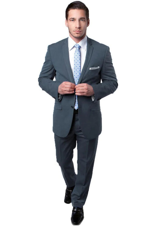 Cheap Priced Suit- Men's Two Button Slim Fit Travel Grey Suit