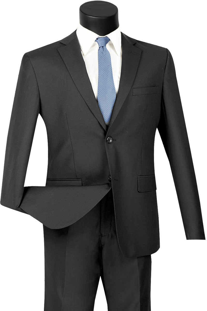 Mens Ultra Slim Fit Wool Feel Suit in Black - 36 Short