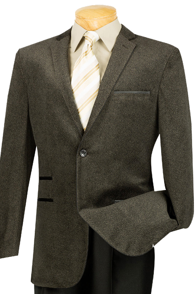 Mens 2 Button Herringbone Professors Blazer in Coffee - XS