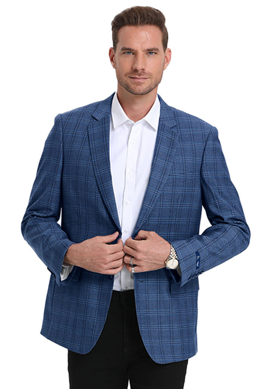 "Teal Blue Plaid Men's Slim Fit Sport Coat - Business Casual"