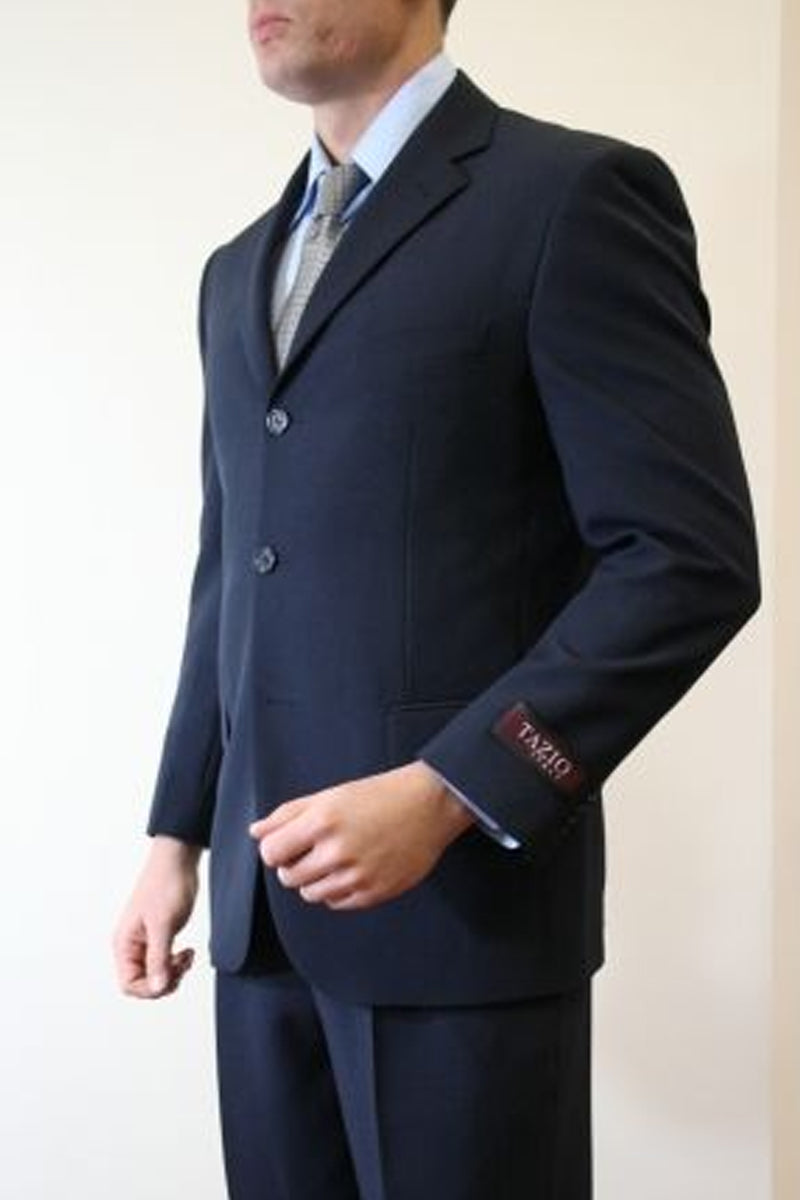 "Dark Navy Blue Men's Poplin Suit - Basic Three Button Style"