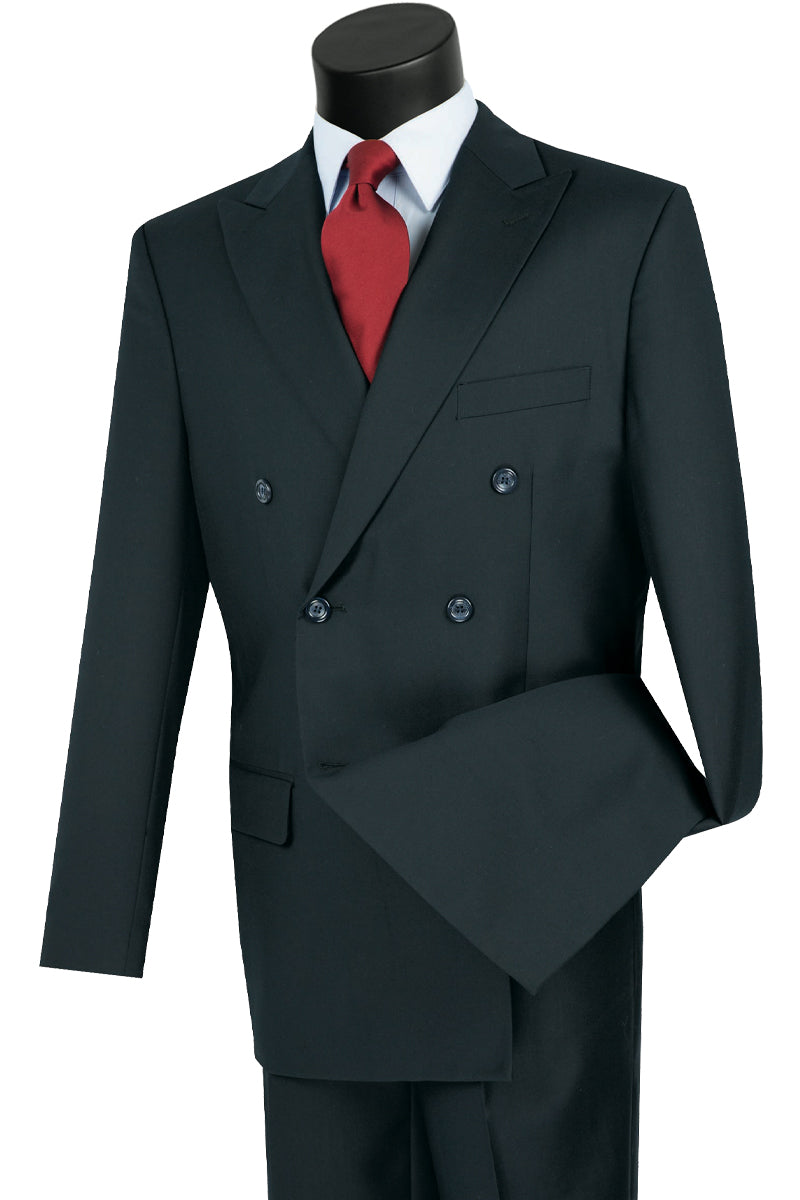 Mens Classic Wool Feel Double Breasted Suit in Navy - 36 Short
