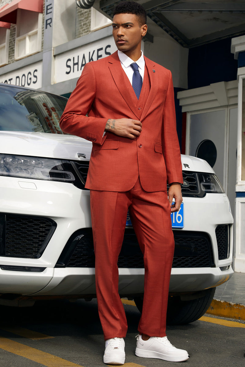 "Mens Stacy Adams Suit -Stacy Adams  Suit Men's Fancy Two-Button Vested Suit in Rust" - 34 Short