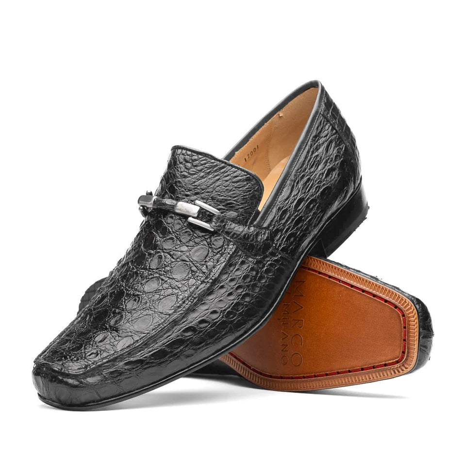 Marco Di Milano Fabro Men's Shoes Gray Exotic Crocodile Shoe Horsebit Loafers - 8