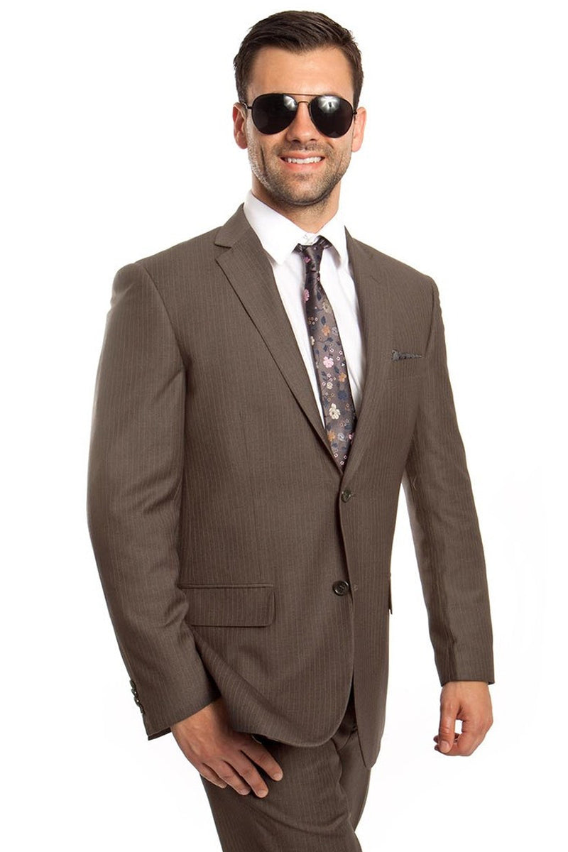 "Regular Fit Men's Business Suit - Taupe Micro Pinstripe Two Button"