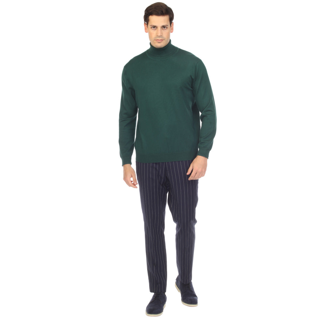 MENS HUNTER GREEN PULLOVER TURTLENECK SWEATER - SMALL