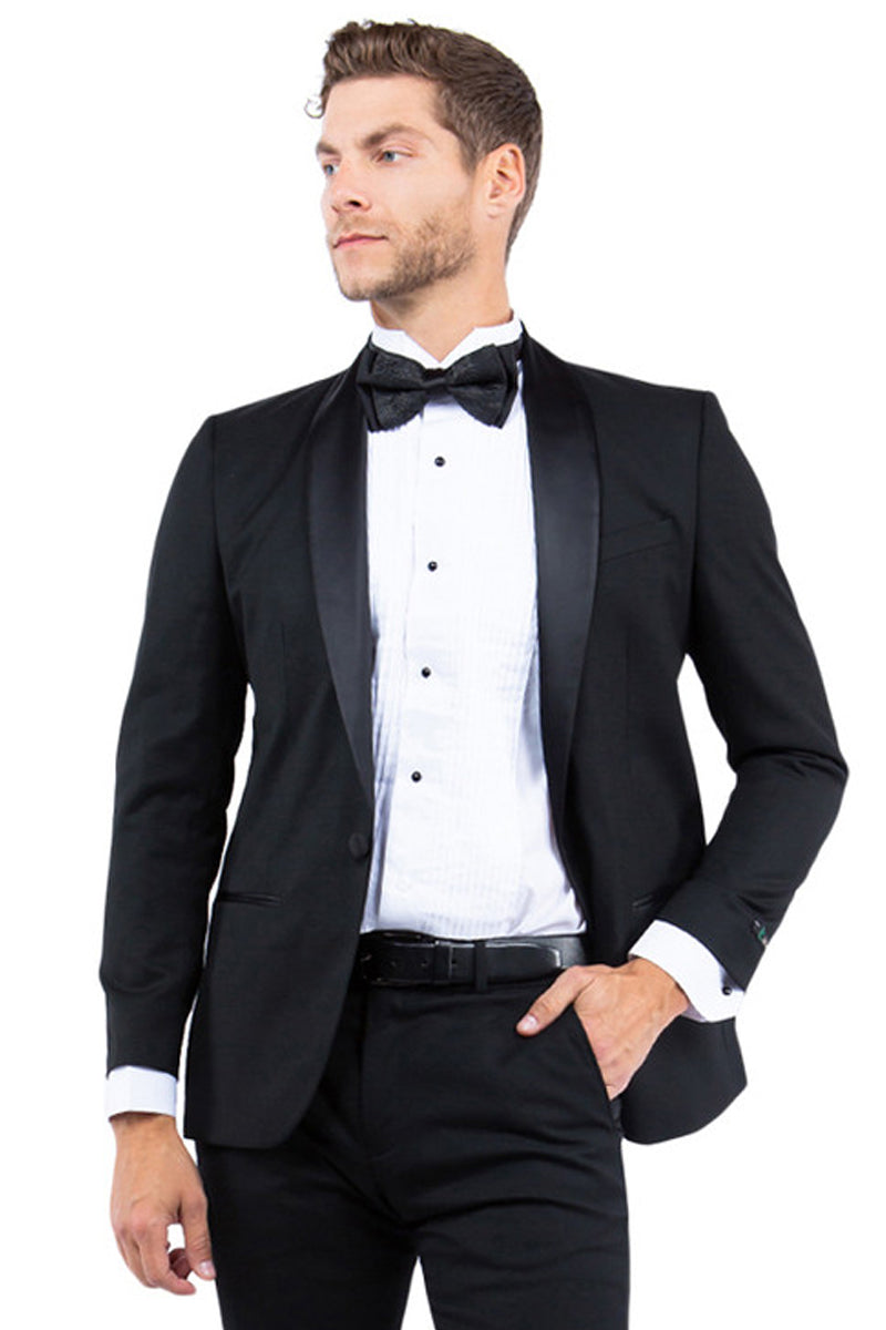 Black Men's Modern Fit Shawl Lapel Tuxedo Jacket - One Button Separates