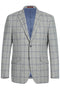 "Men's Slim Fit Two Button Suit - Light Grey & Blue Windowpane Plaid"