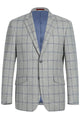 "Men's Slim Fit Two Button Suit - Light Grey & Blue Windowpane Plaid"