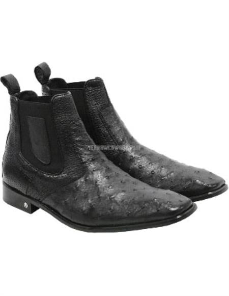 Men's Handmade Black Vestigium Boots Genuine Ostrich Chelsea Boots - 6.0 Standard / D / Medium