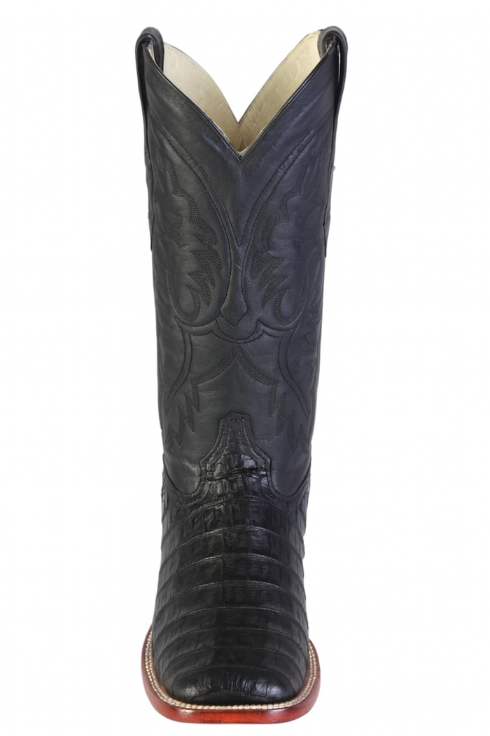 Los Altos Boots Men's Black Caiman Belly Wide Square Toe Boots-New Designer Collection