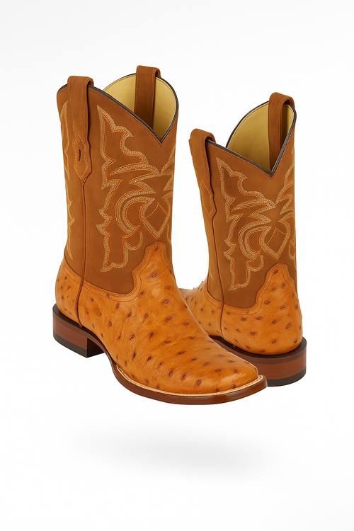 Men's Los Altos Ostrich Skin Wide Square Toe Boots - B-New Designer Collection