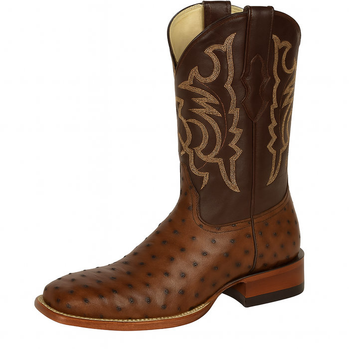 Men's Los Altos Ostrich Skin Wide Square Toe Boots - B-New Designer Collection