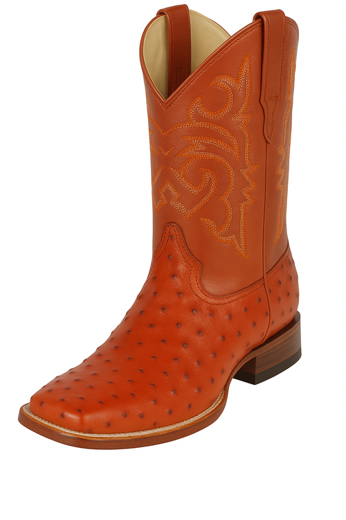 Men's Los Altos Ostrich Skin Wide Square Toe Boots - B-New Designer Collection