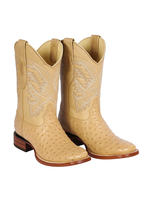 Men's Los Altos Ostrich Skin Wide Square Toe Boots - B-New Designer Collection