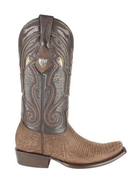 Men's Wild West Genuine Teju Lizard Skin Dubai Toe Leather Dress Cowboy Boot Cheap Priced For Sale Online Sanded Brown Handmade - 6.5 Standard / D / Medium