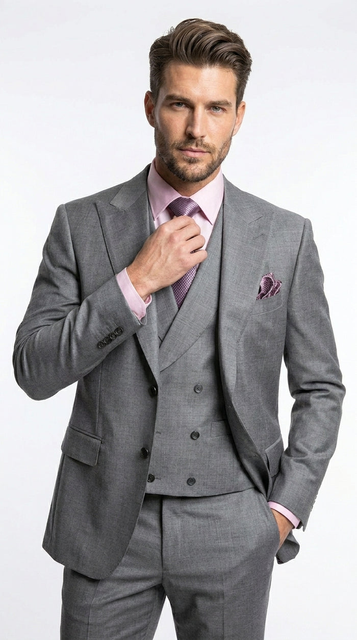 Charcoal Modern Fit 3-Piece Suit with Lapel Vest & Adjustable Pants