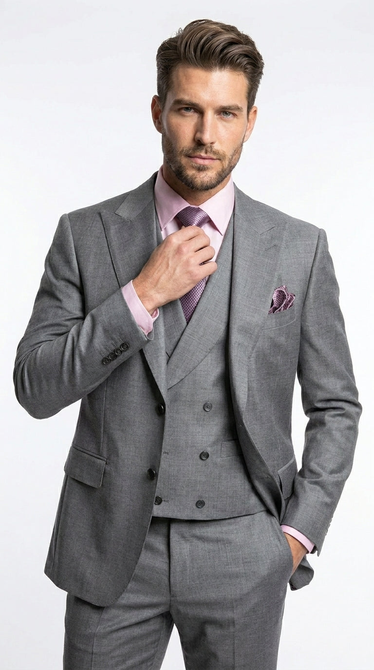 Charcoal Modern Fit 3-Piece Suit with Lapel Vest & Adjustable Pants