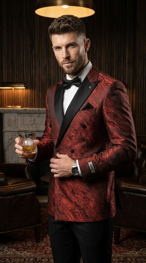 Stacy Adams Men’s High Fashion Pattern Sport Coat, Hybrid Fit Formal Blazer in Bronze, Silver, Red and Purple
