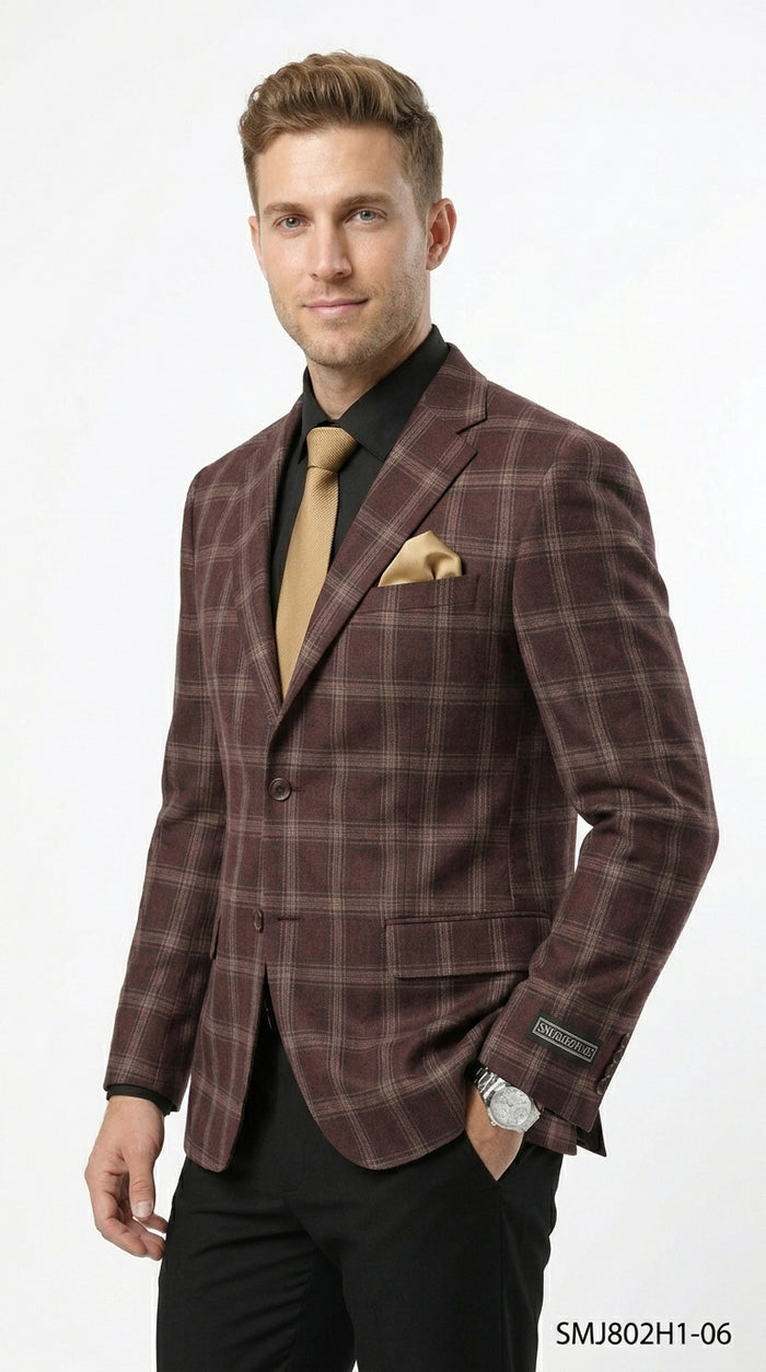 Stacy Adams Men’s Glen Plaid Hybrid Fit Sport Coat, Business Casual Blazer in Navy, Burgundy and Blue