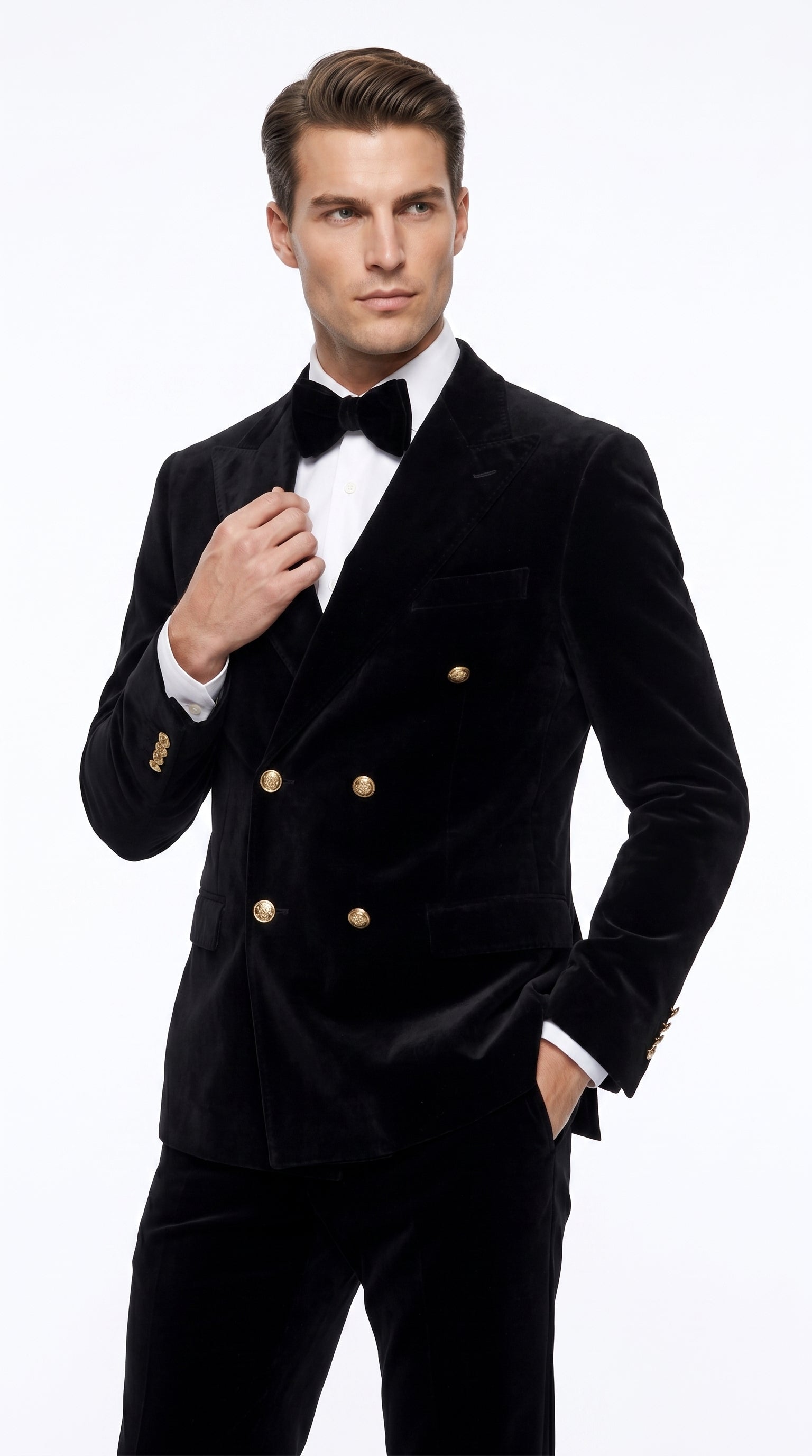 Men’s Rossi Man Zeus Black Velvet Double Breasted Tuxedo Suit, Formal Wedding Prom Dinner Suit Set - 34 Short or Extra Small