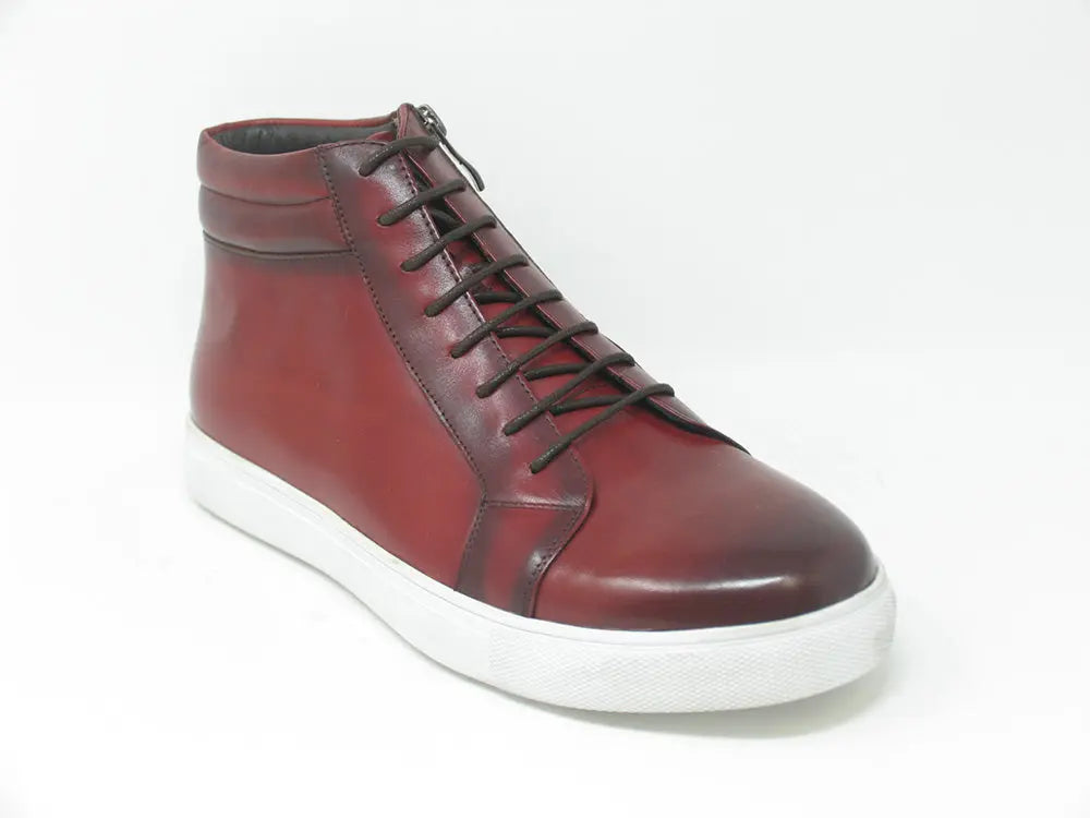 High Top Side Zipper Leather Sneaker - 7.5