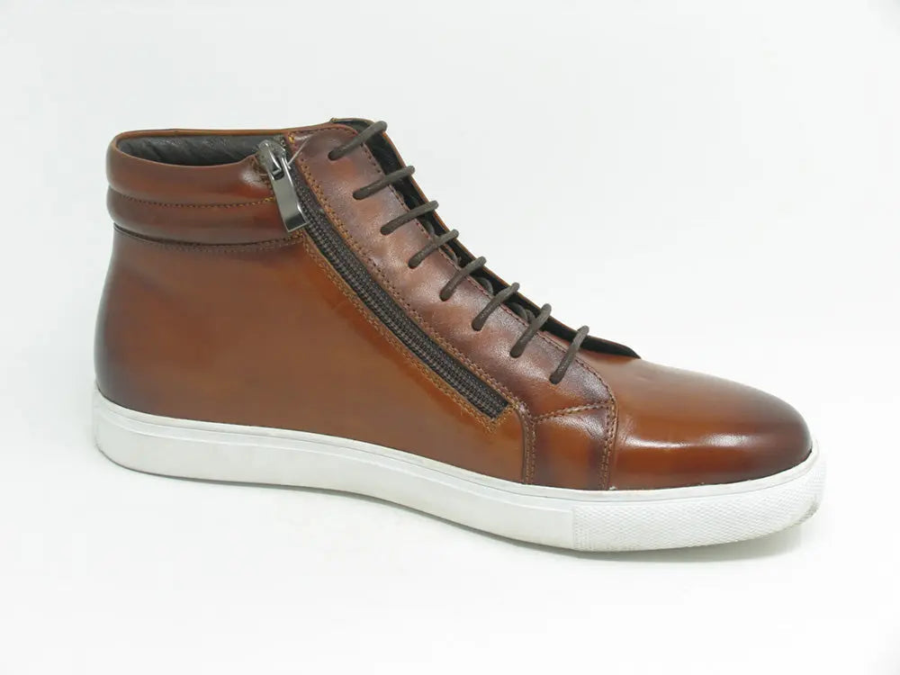 High Top Side Zipper Leather Sneaker - 7.5