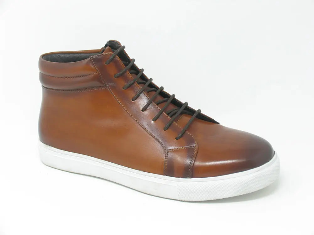High Top Side Zipper Leather Sneaker - 7.5
