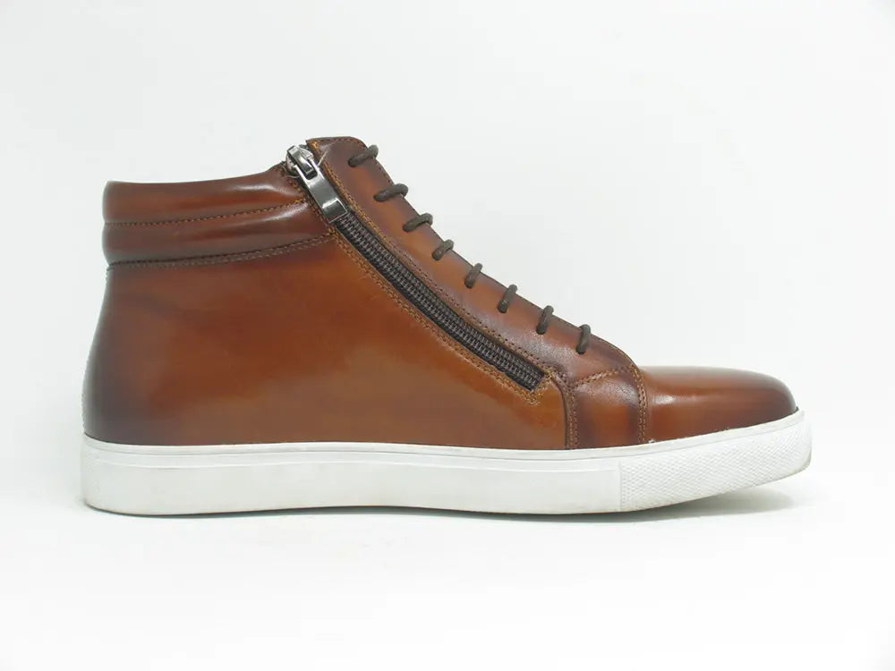 High Top Side Zipper Leather Sneaker - 7.5