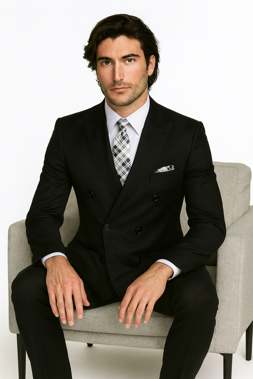 Pacelli by Zacchi Men's 2-Piece Double Breasted Suit - Solid Colors - 38 Short Jacket+32 Waist Adjustable 28to34)(Height: 5 4 to5 7 )(Neck  15-16.5)S-M)