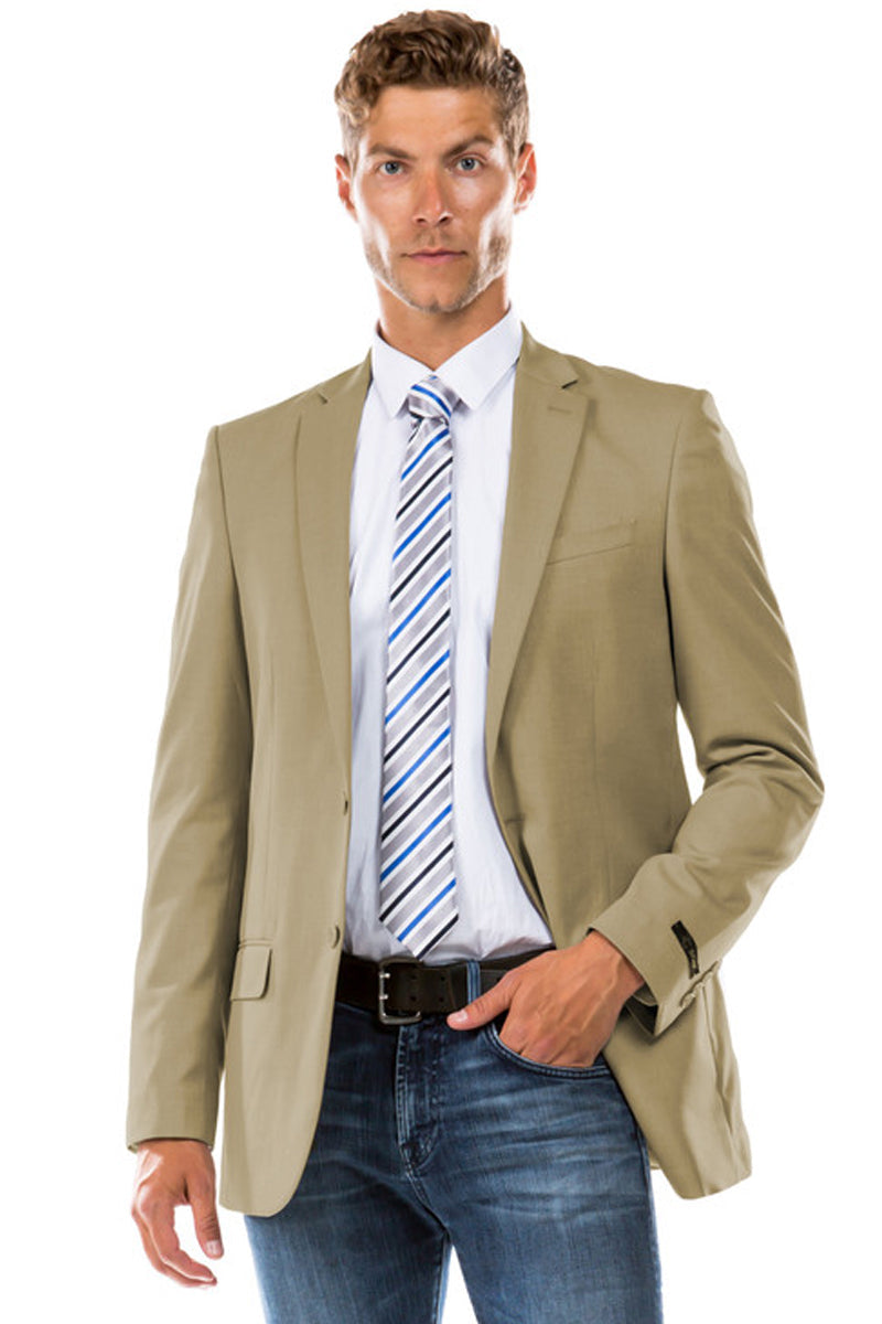 "Designer Wool Suit Jacket for Men in Tan - Luxury Outerwear"