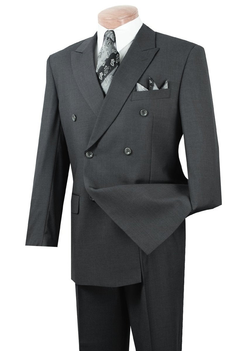 Mens Classic Poplin Double Breasted Suit in Charcoal - 42 Short