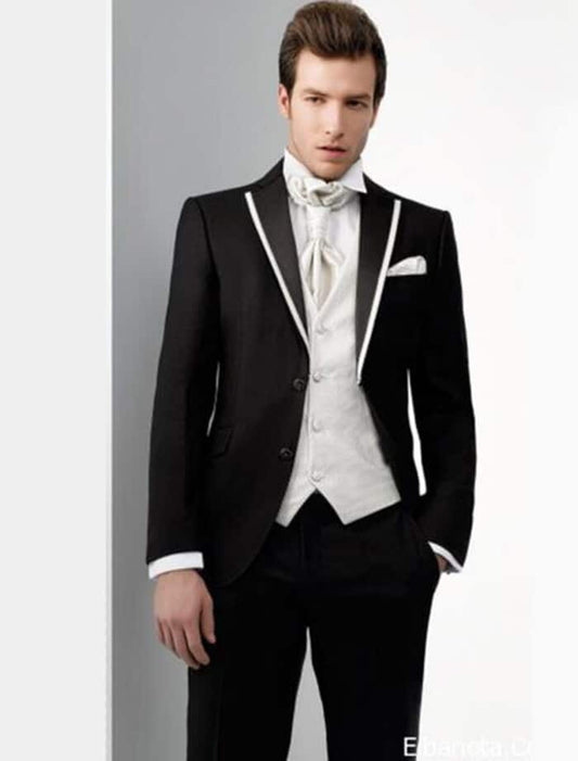 Two Toned 100% Wool Black And White Cheap Homecoming Tuxedo Trimmed