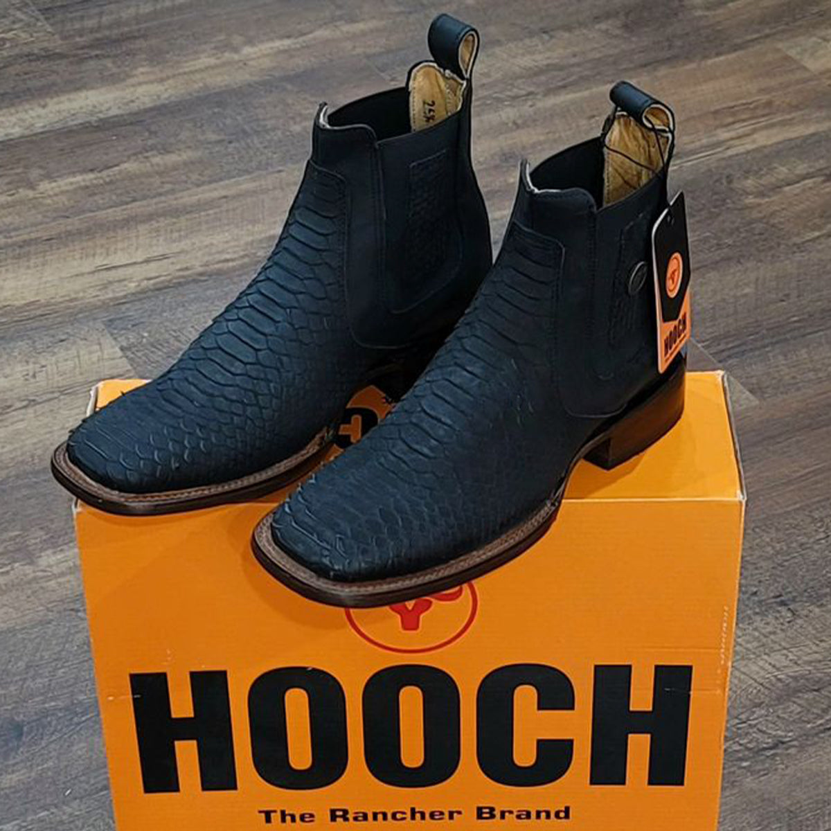 Black Python Print Short Cowboy Boots - EE