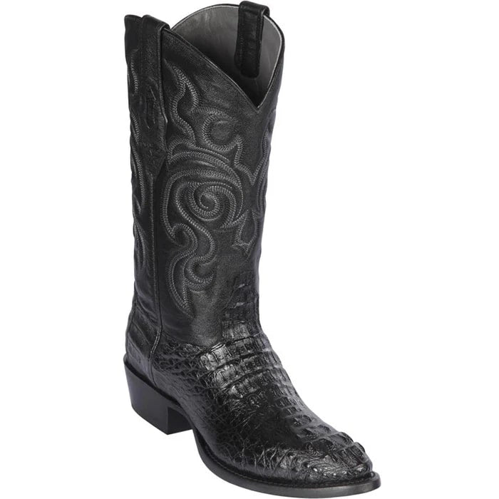 Los Altos Boots - Mens Dress Cowboy Boot - Low Priced Hornback Caiman Boots Round Toe- in Black - 6