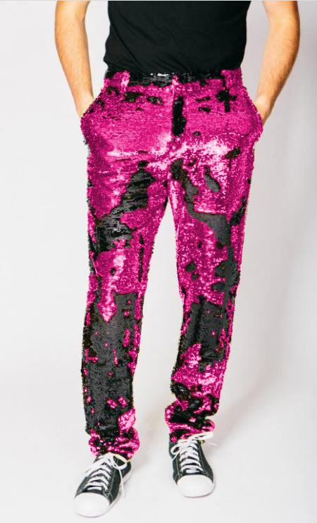 Mens Sequin Pants - Hot Pink Dress Party Pants - Dress Size Pants : 28