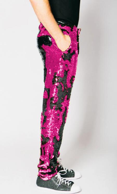 Mens Sequin Pants - Hot Pink Dress Party Pants - Dress Size Pants : 28