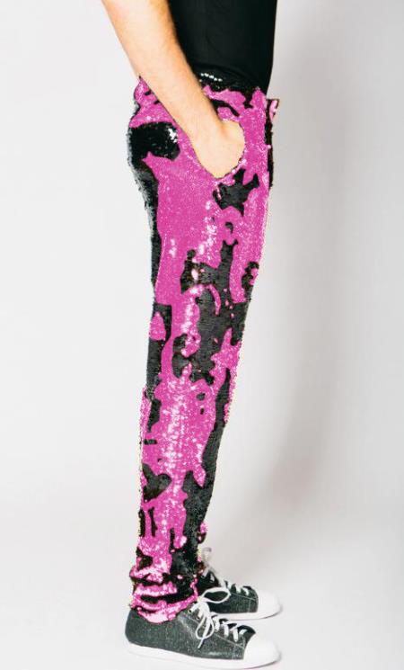 Mens Sequin Pants - Pink Dress Party Pants - Dress Size Pants : 28