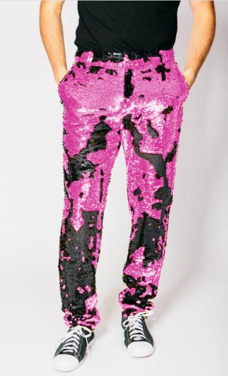 Mens Sequin Pants - Pink Dress Party Pants - Dress Size Pants : 28